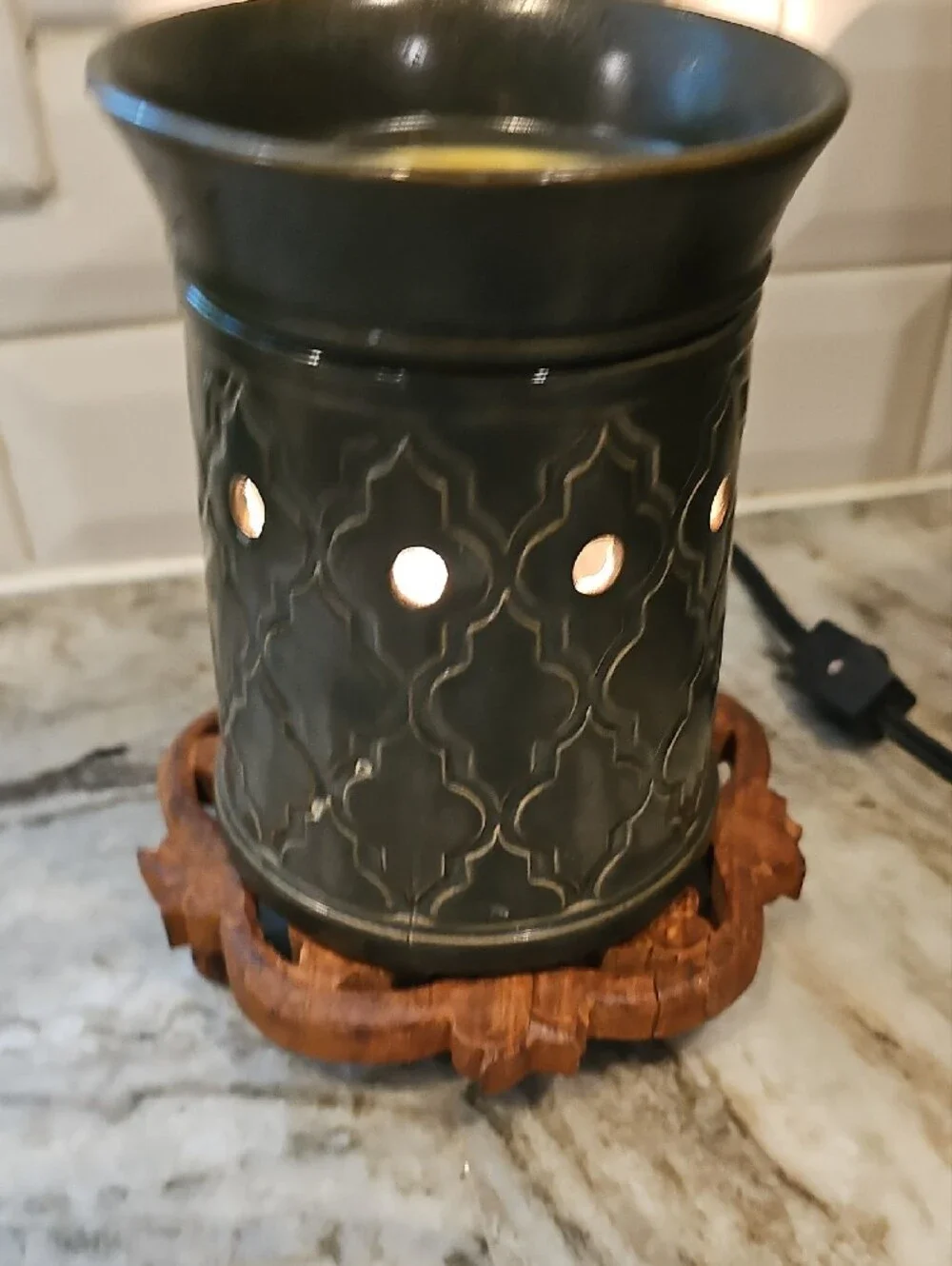 Dark Green Ceramic Aroma Warmer with Geometric Cutouts Scentsy
